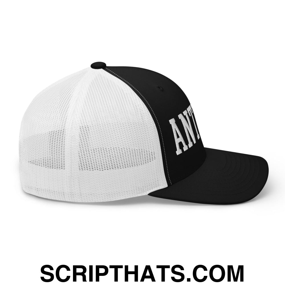Anti-ICE Embroidered Mesh Trucker Hat Black White