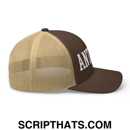 Anti-ICE Embroidered Mesh Trucker Hat Brown Khaki