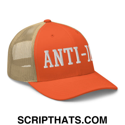 Anti-ICE Embroidered Mesh Trucker Hat Rustic Orange Khaki