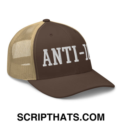Anti-ICE Embroidered Mesh Trucker Hat Brown Khaki