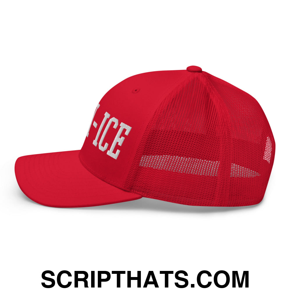 Anti-ICE Embroidered Mesh Trucker Hat Red
