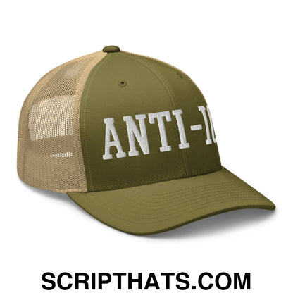 Anti-ICE Embroidered Mesh Trucker Hat Moss Khaki