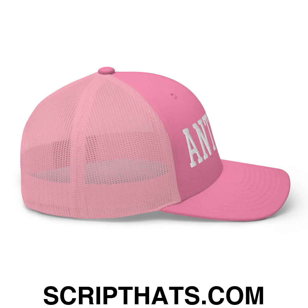Anti-ICE Embroidered Mesh Trucker Hat Pink