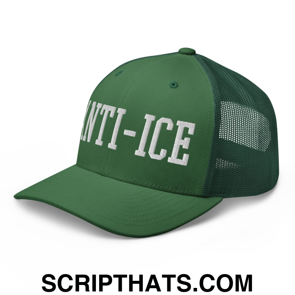 Anti-ICE Embroidered Mesh Trucker Hat Evergreen