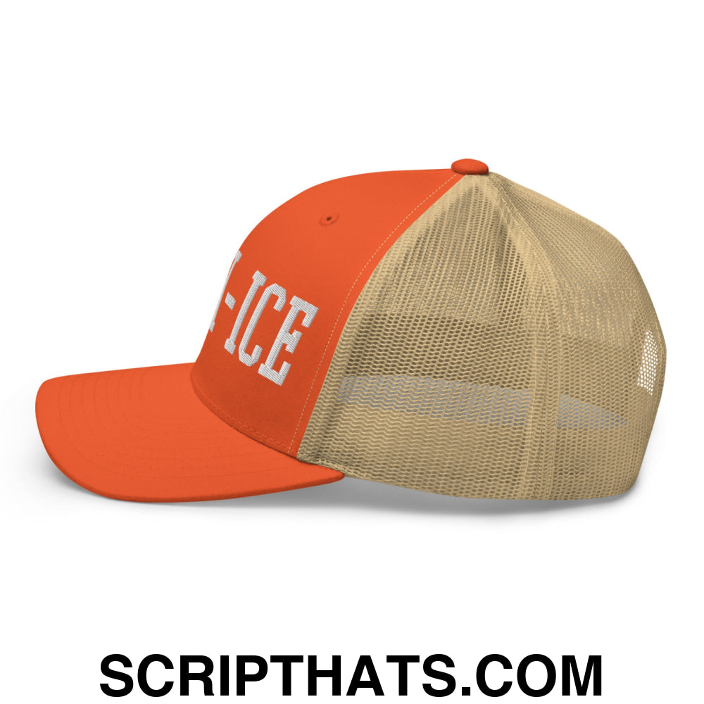 Anti-ICE Embroidered Mesh Trucker Hat Rustic Orange Khaki