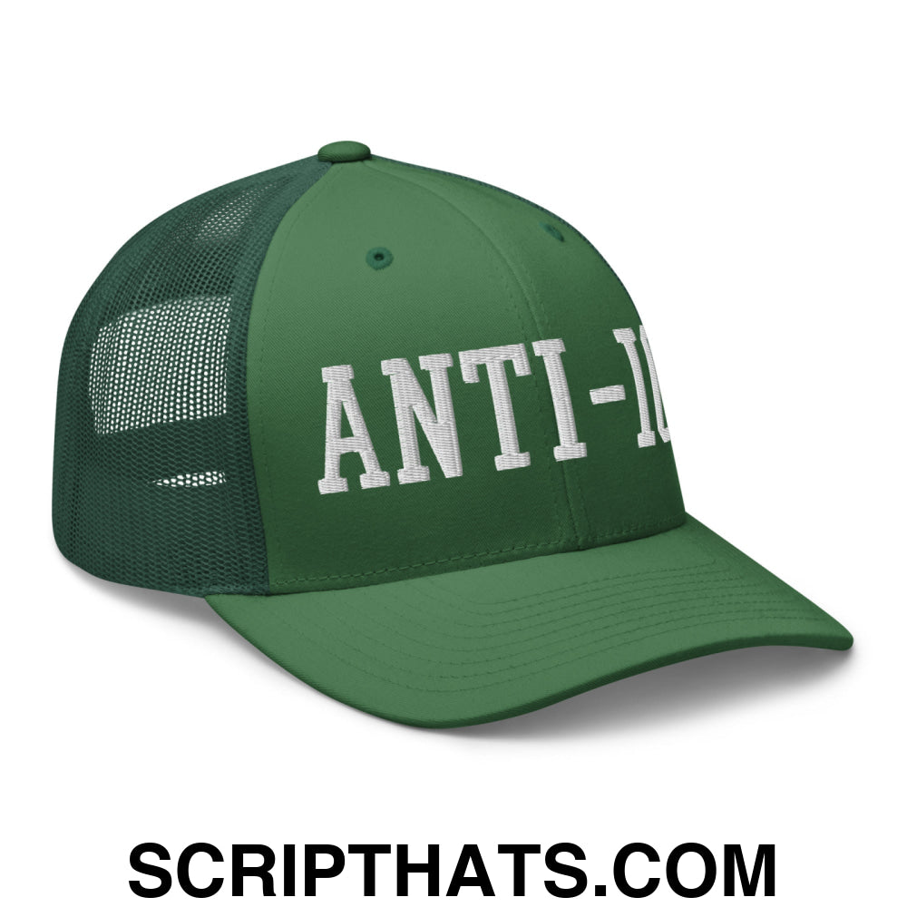 Anti-ICE Embroidered Mesh Trucker Hat Evergreen
