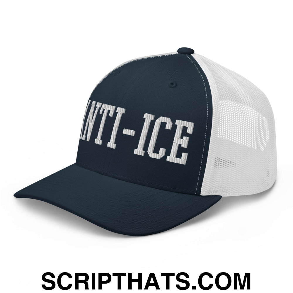 Anti-ICE Embroidered Mesh Trucker Hat Navy White