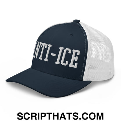 Anti-ICE Embroidered Mesh Trucker Hat Navy White