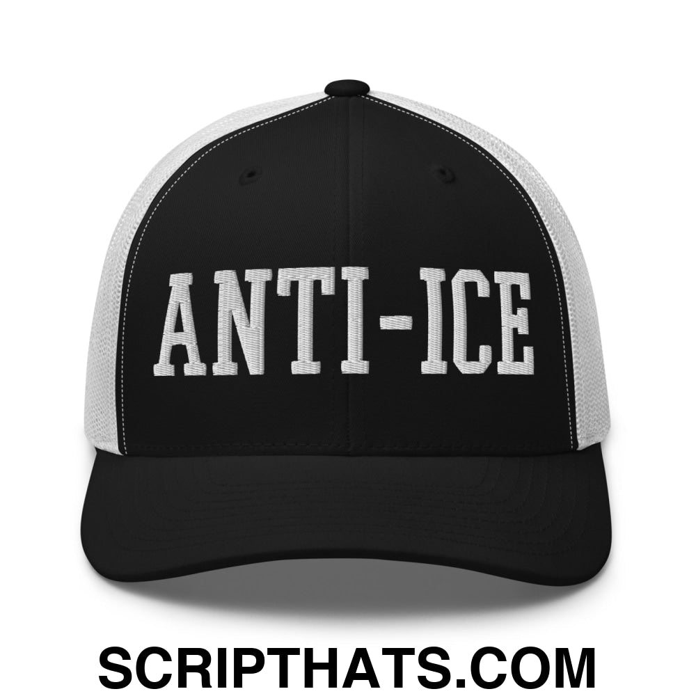 Anti-ICE Embroidered Mesh Trucker Hat Black White