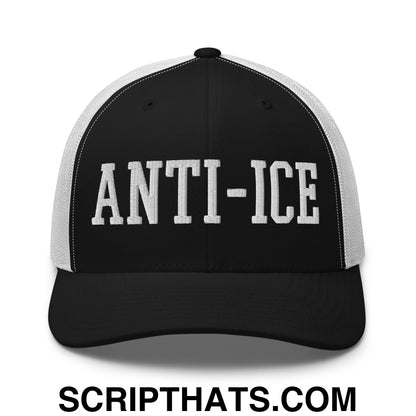 Anti-ICE Embroidered Mesh Trucker Hat Black White