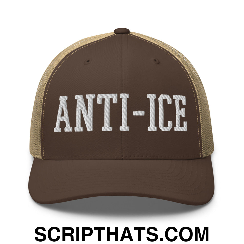 Anti-ICE Embroidered Mesh Trucker Hat Brown Khaki