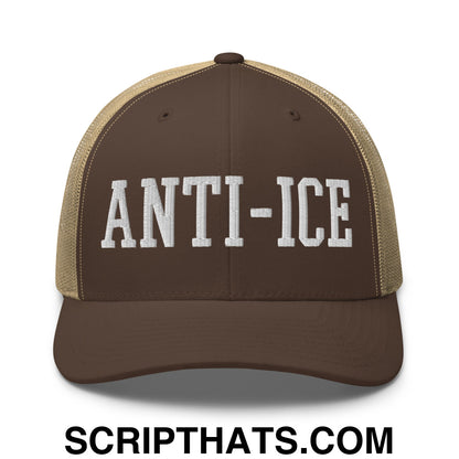 Anti-ICE Embroidered Mesh Trucker Hat Brown Khaki
