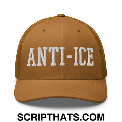 Anti-ICE Embroidered Mesh Trucker Hat Caramel
