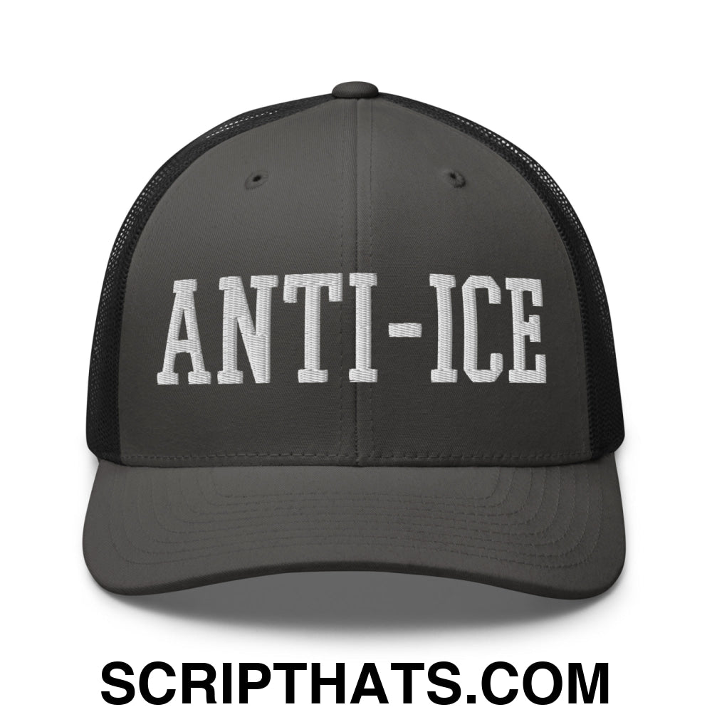 Anti-ICE Embroidered Mesh Trucker Hat Charcoal Black