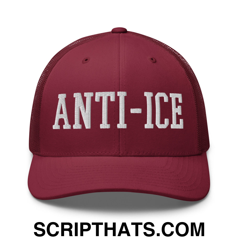 Anti-ICE Embroidered Mesh Trucker Hat Cranberry