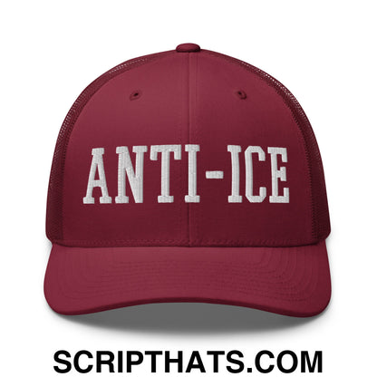 Anti-ICE Embroidered Mesh Trucker Hat Cranberry