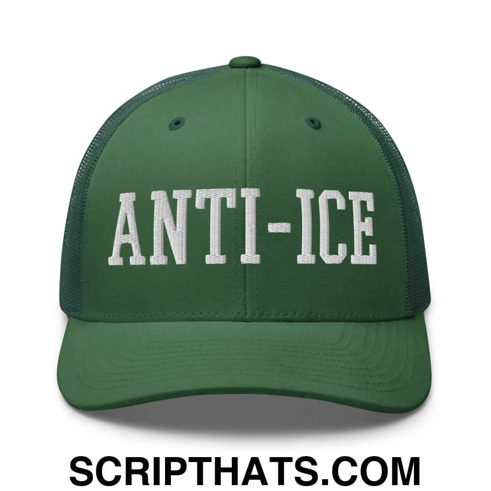 Anti-ICE Embroidered Mesh Trucker Hat Evergreen
