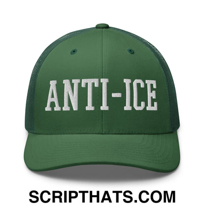 Anti-ICE Embroidered Mesh Trucker Hat Evergreen