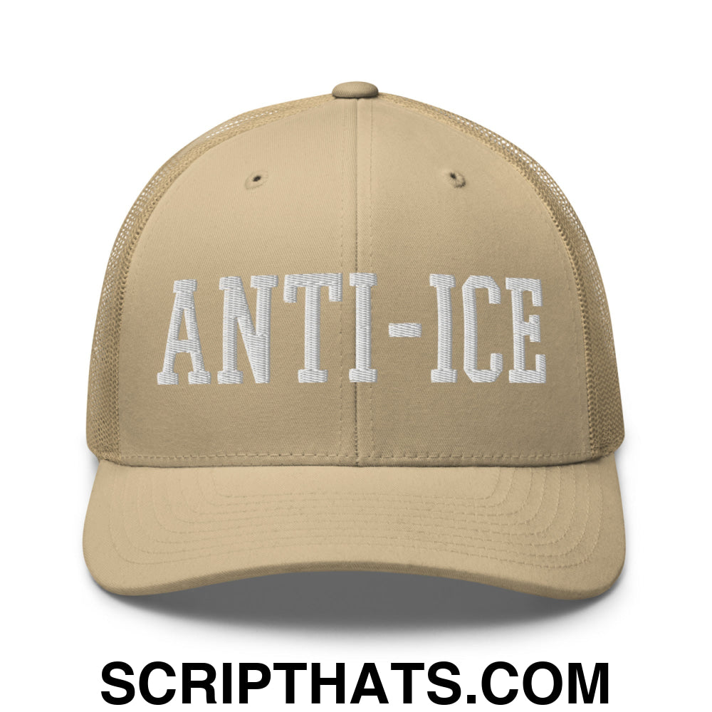 Anti-ICE Embroidered Mesh Trucker Hat Khaki