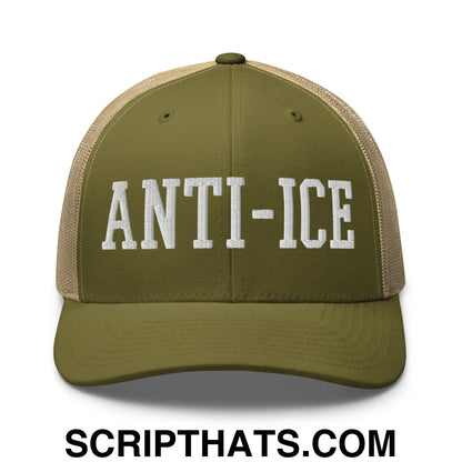 Anti-ICE Embroidered Mesh Trucker Hat Moss Khaki