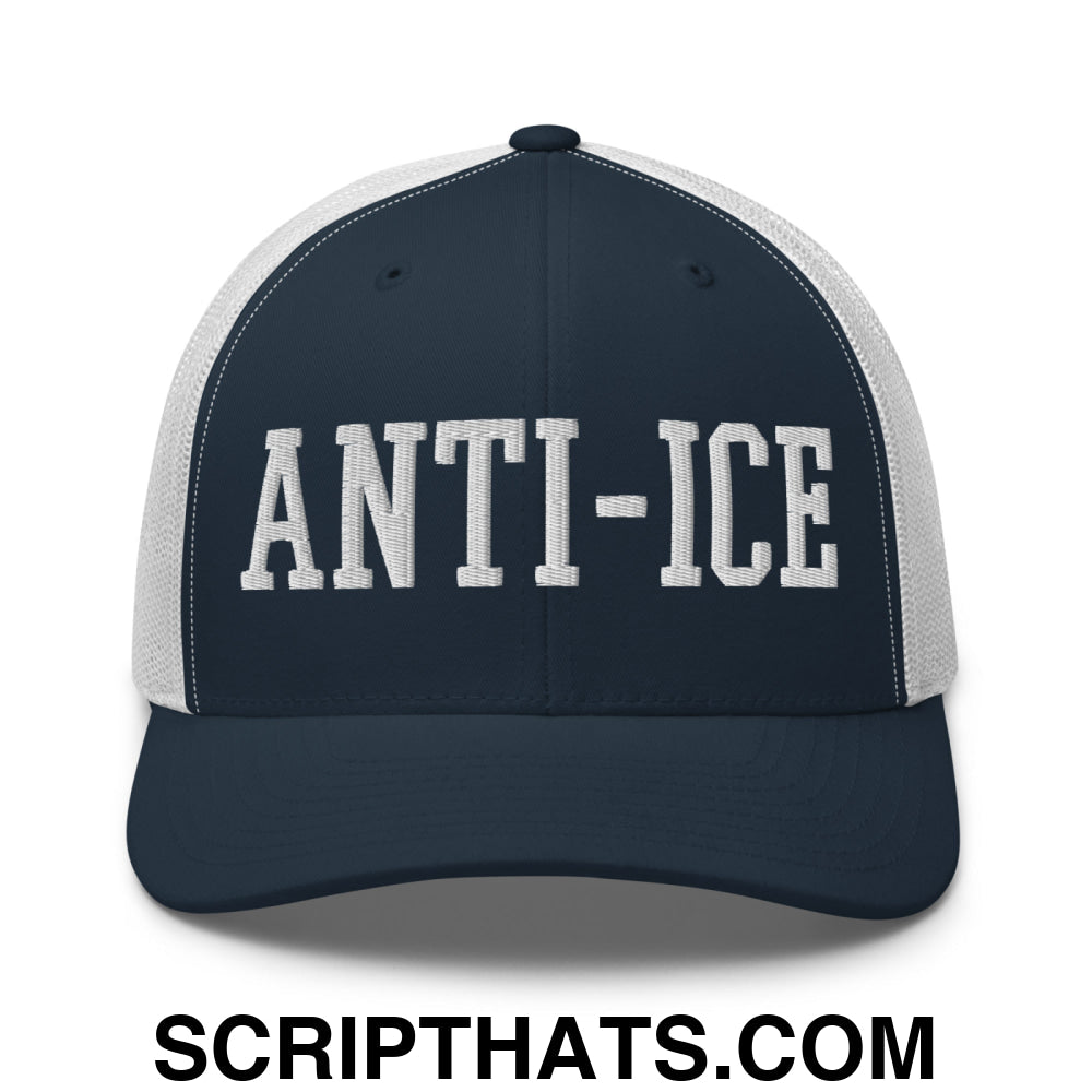 Anti-ICE Embroidered Mesh Trucker Hat Navy White