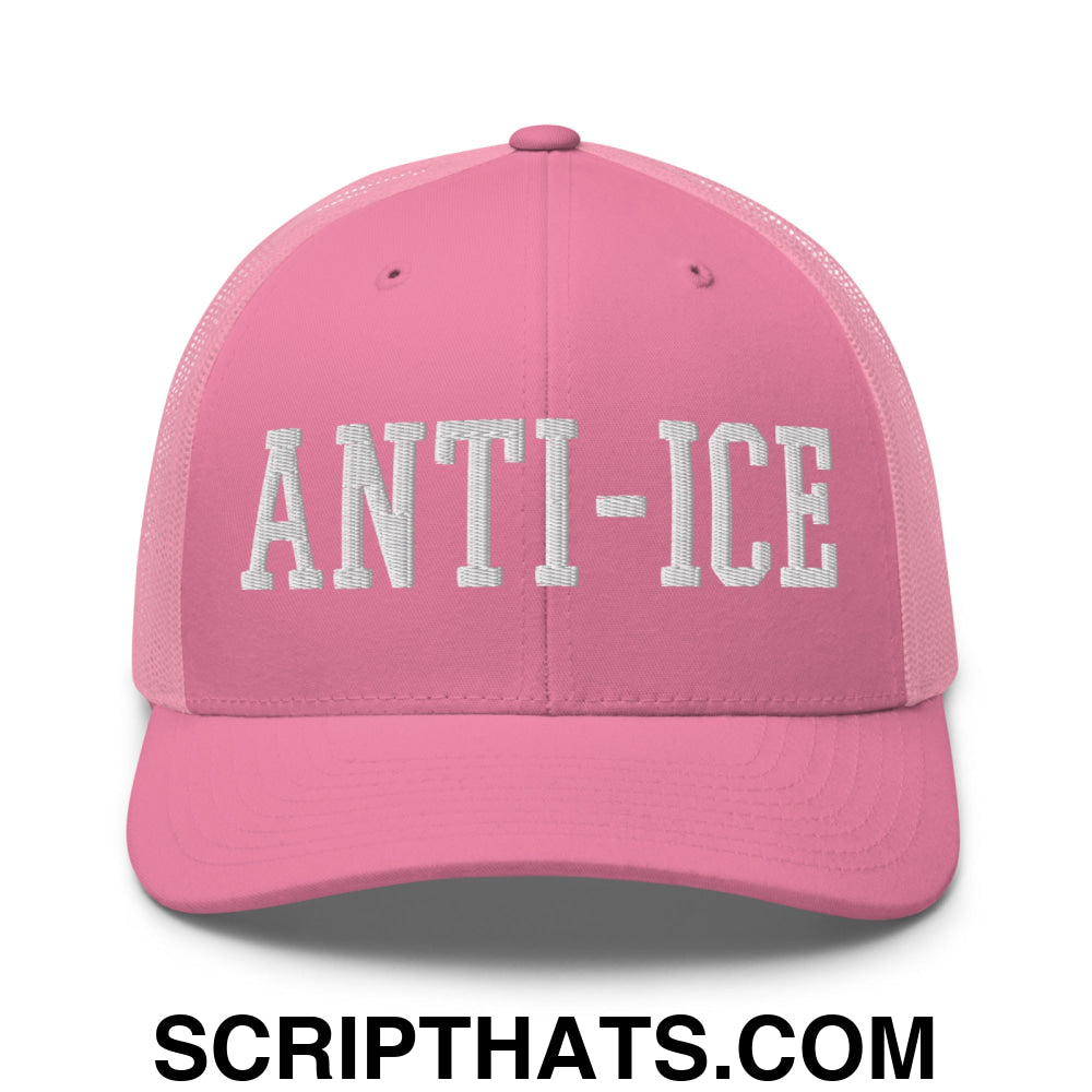 Anti-ICE Embroidered Mesh Trucker Hat Pink