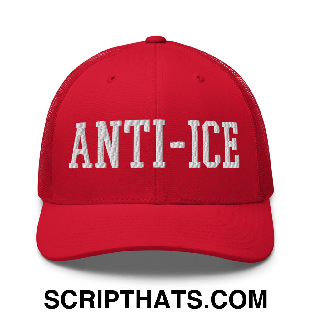 Anti-ICE Embroidered Mesh Trucker Hat Red