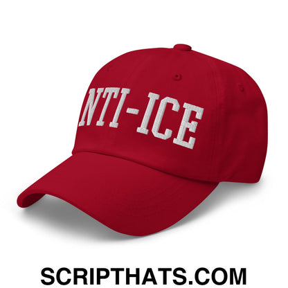 Anti-ICE Embroidered Unstructured Dad Hat Cranberry