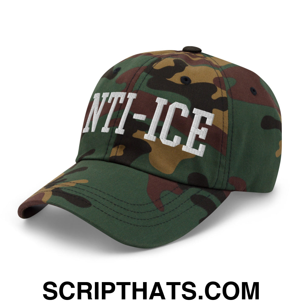 Anti-ICE Embroidered Unstructured Dad Hat Green Camo