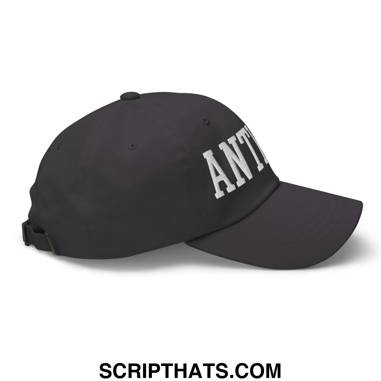 Black anti-ice embroidered unstructured dad hat with white lettering made of soft cotton material