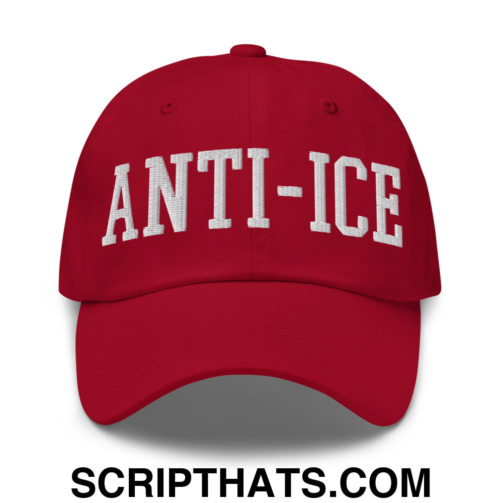 Anti-ICE Embroidered Unstructured Dad Hat Cranberry