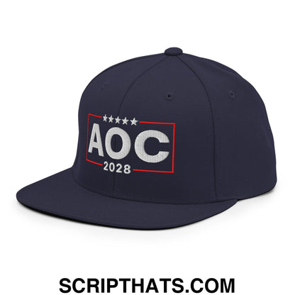 AOC Alexandria Ocasio-Cortez 2028 Embroidered Flat Bill Brim Snapback Hat Navy