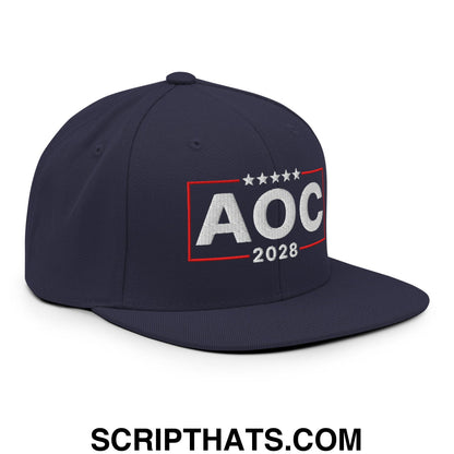 AOC Alexandria Ocasio-Cortez 2028 Embroidered Flat Bill Brim Snapback Hat Navy