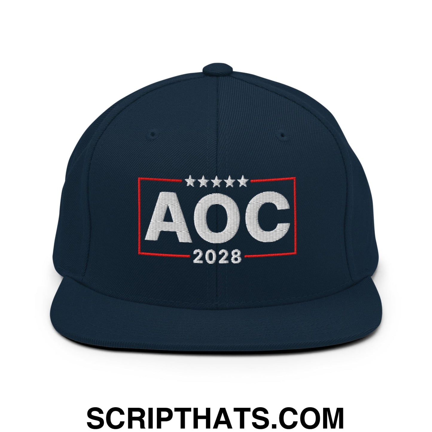 AOC Alexandria Ocasio-Cortez 2028 Embroidered Flat Bill Brim Snapback Hat Dark Navy