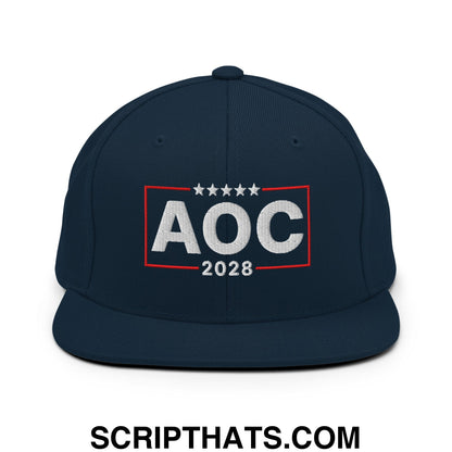 AOC Alexandria Ocasio-Cortez 2028 Embroidered Flat Bill Brim Snapback Hat Dark Navy