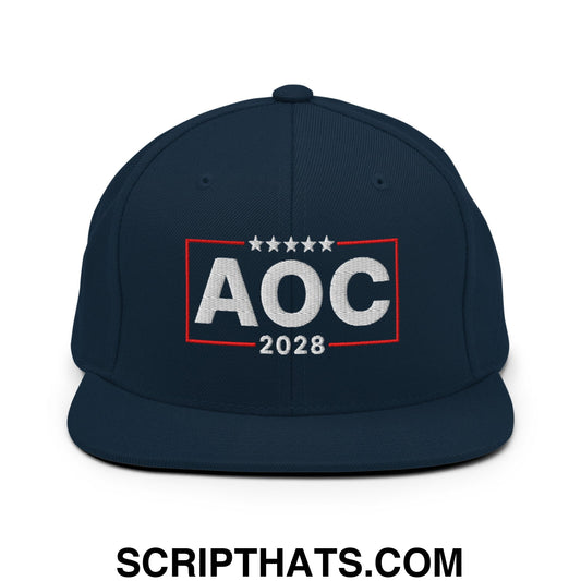 AOC Alexandria Ocasio-Cortez 2028 Embroidered Flat Bill Brim Snapback Hat Dark Navy