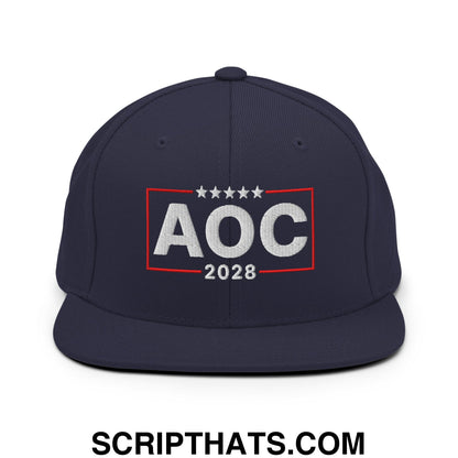 AOC Alexandria Ocasio-Cortez 2028 Embroidered Flat Bill Brim Snapback Hat Navy