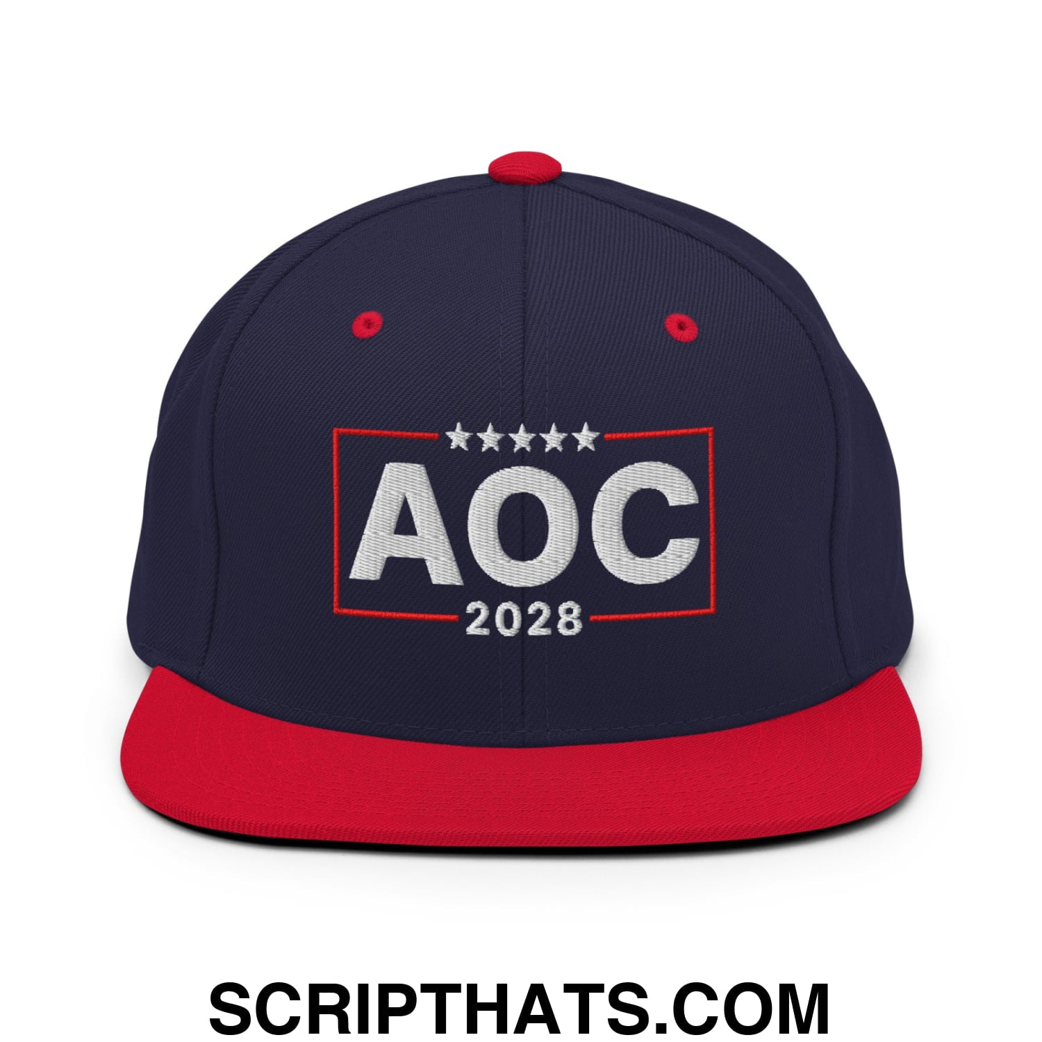 AOC Alexandria Ocasio-Cortez 2028 Embroidered Flat Bill Brim Snapback Hat Navy Red