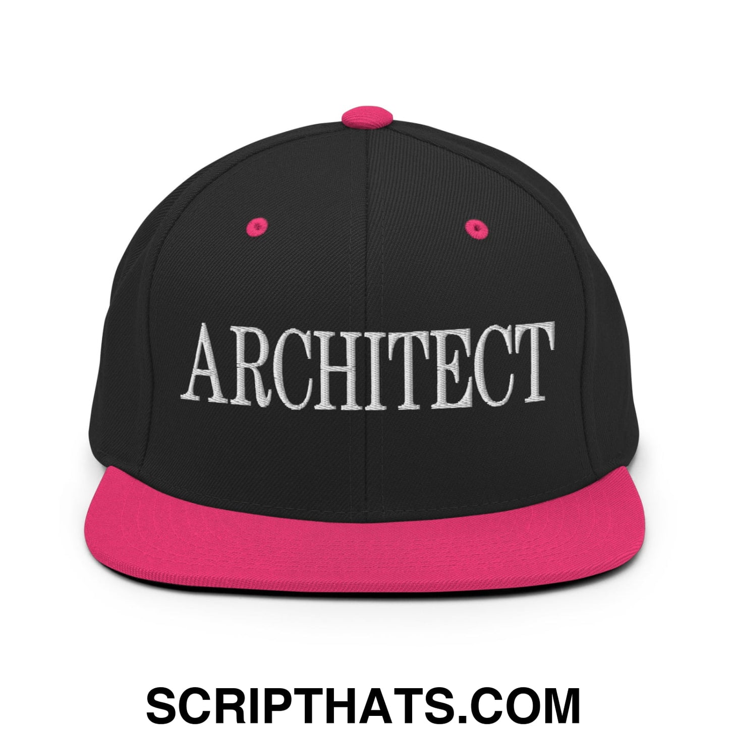 Architect Embroidered Flat Bill Brim Snapback Hat Black Neon Pink