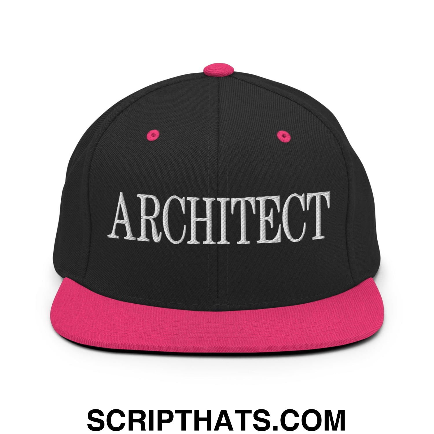 Architect Embroidered Flat Bill Brim Snapback Hat Black Neon Pink