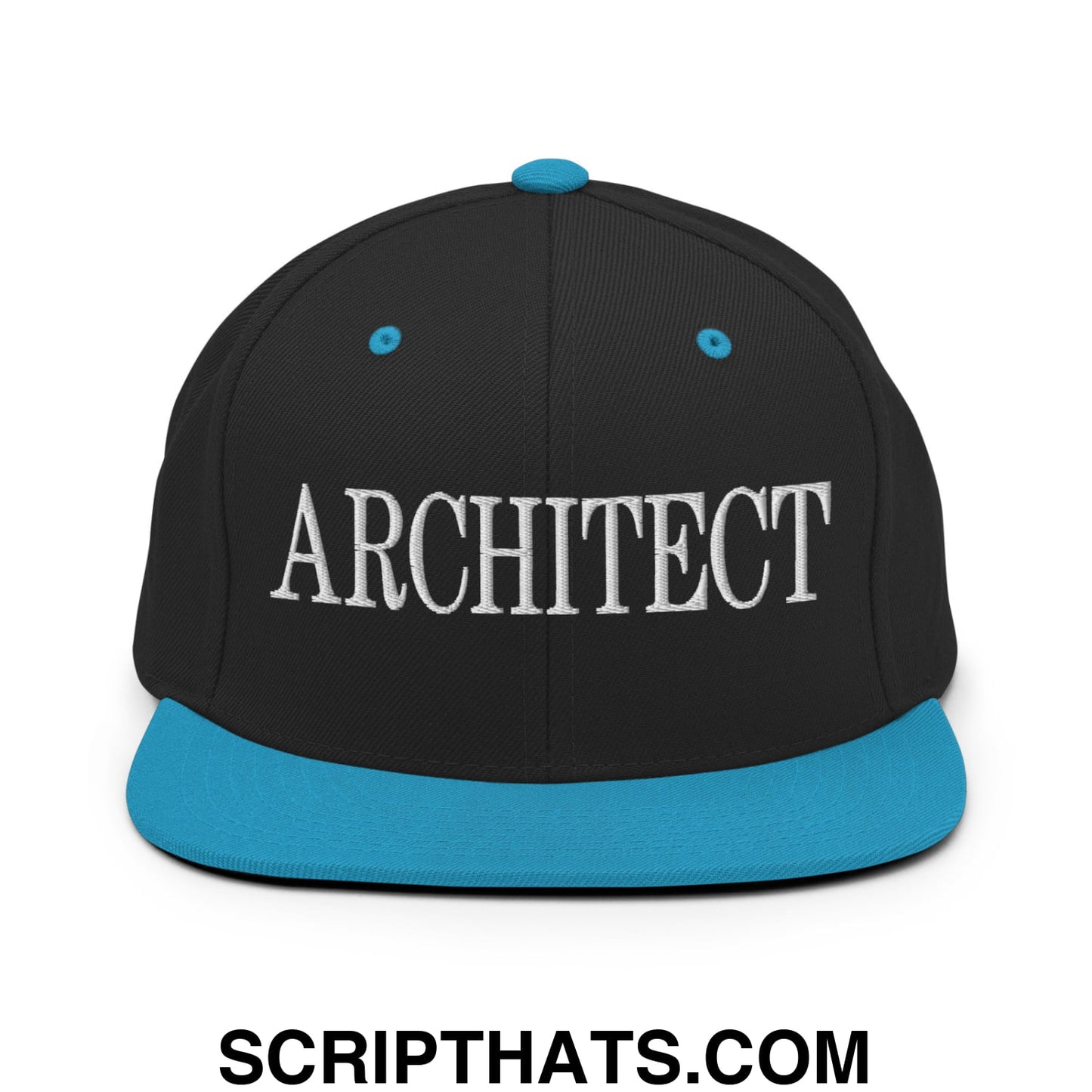 Architect Embroidered Flat Bill Brim Snapback Hat Black Teal