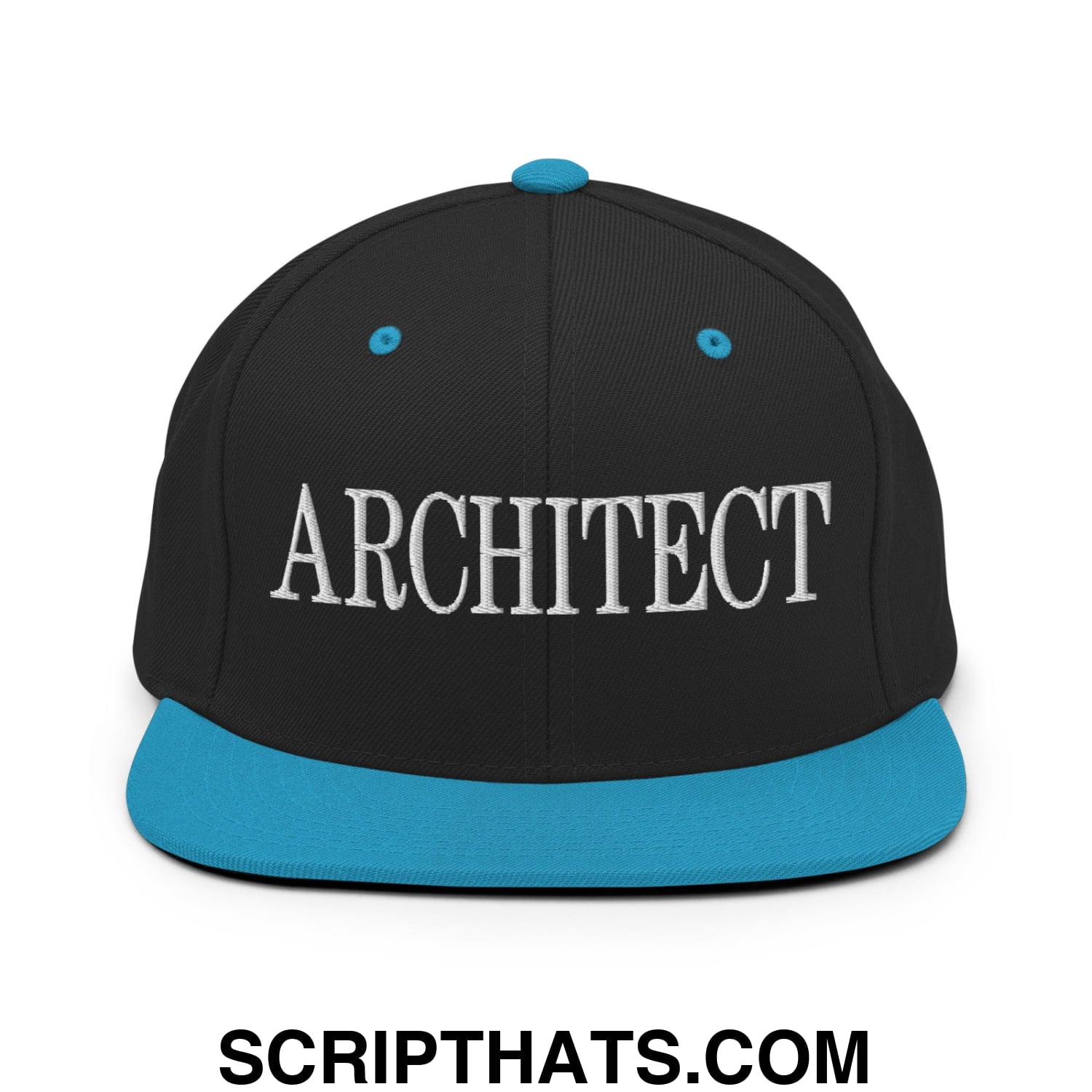 Architect Embroidered Flat Bill Brim Snapback Hat Black Teal