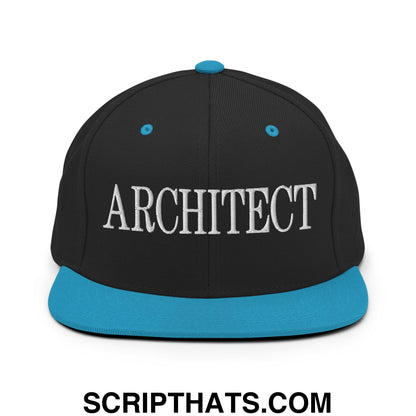 Architect Embroidered Flat Bill Brim Snapback Hat Black Teal