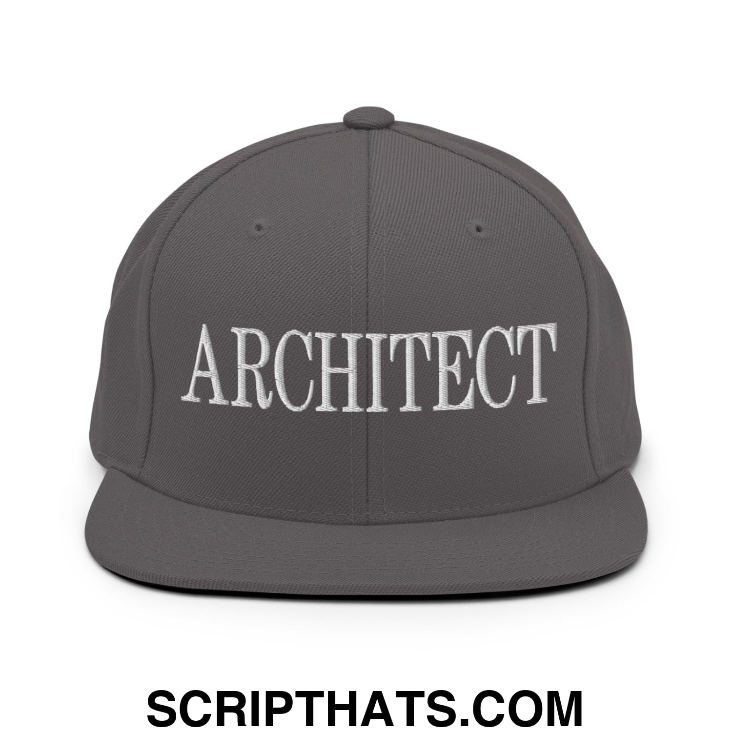 Architect Embroidered Flat Bill Brim Snapback Hat Dark Grey