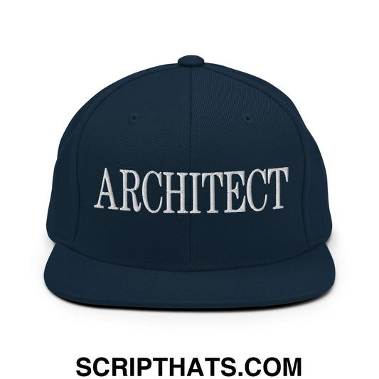 Architect Embroidered Flat Bill Brim Snapback Hat Dark Navy