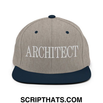 Architect Embroidered Flat Bill Brim Snapback Hat Heather Grey Navy