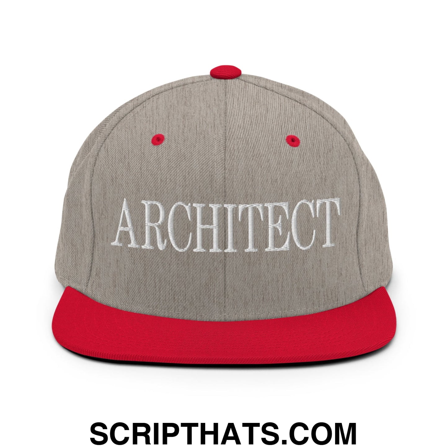 Architect Embroidered Flat Bill Brim Snapback Hat Heather Grey Red