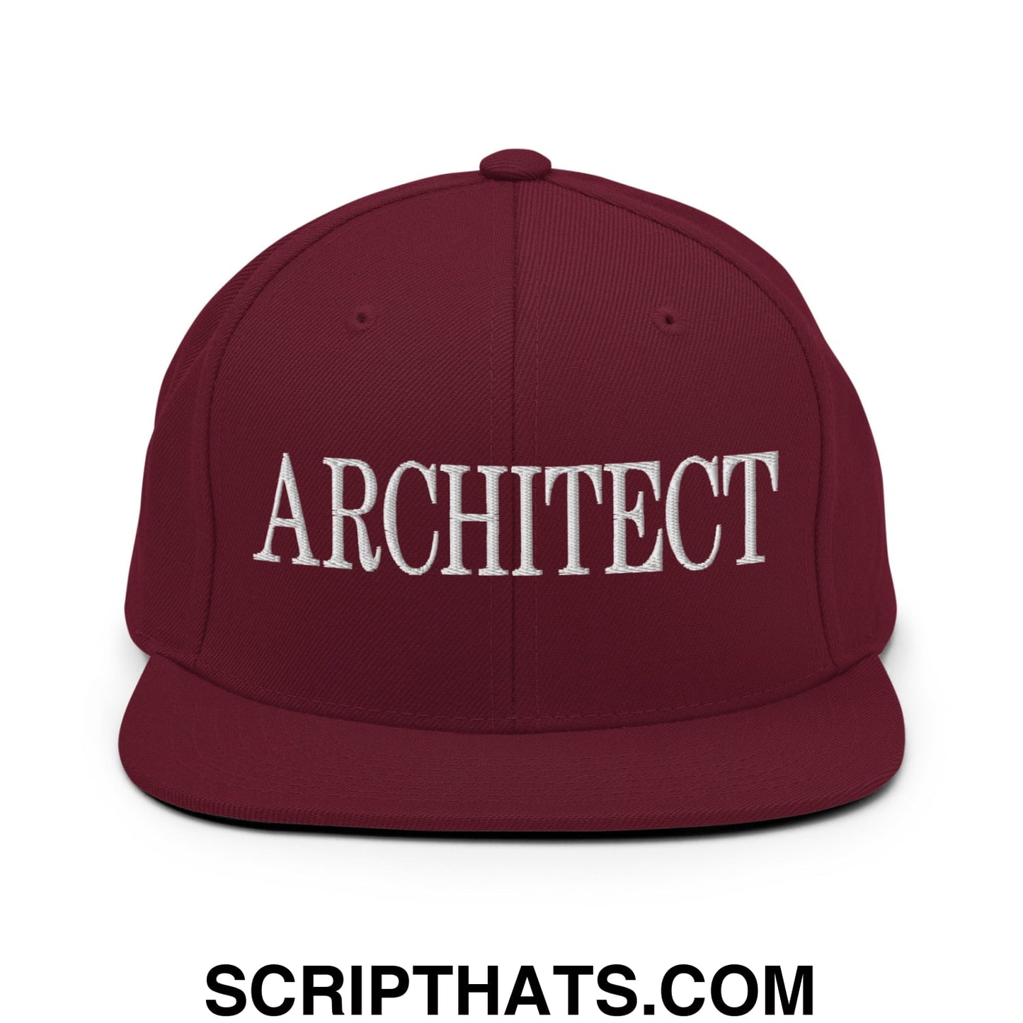 Architect Embroidered Flat Bill Brim Snapback Hat Maroon