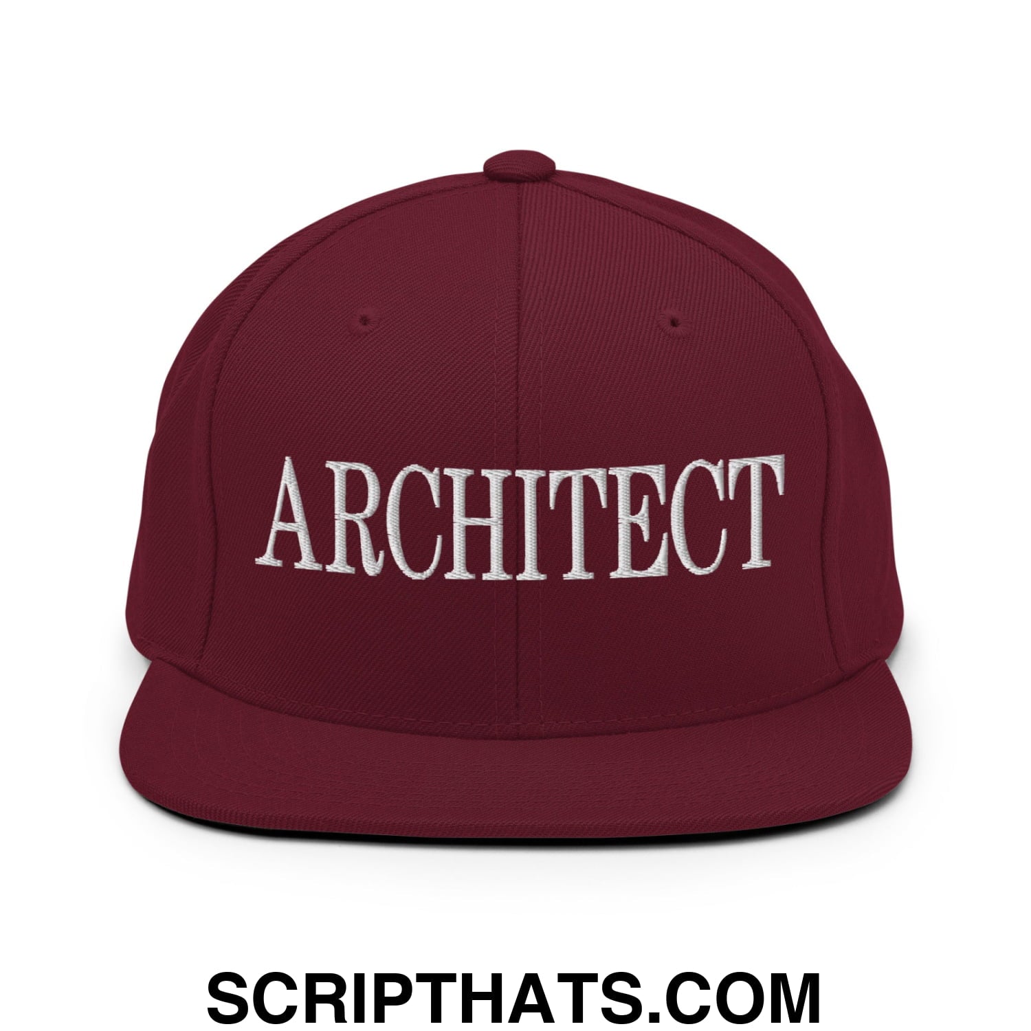 Architect Embroidered Flat Bill Brim Snapback Hat Maroon