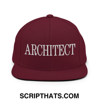 Architect Embroidered Flat Bill Brim Snapback Hat Maroon